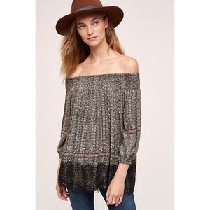 Vanessa Virginia Anthropologie Off Shoulder Paisley Lace Trim Blouse Small boho